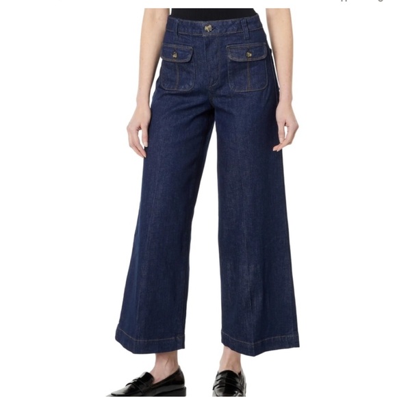 Paige Harper high rise ankle wide leg 27 Dark Blue Wide-Leg Jeans new - Picture 2 of 10